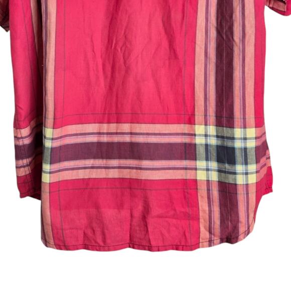 Tommy Bahama Relax Mens Plaid‎ Shirt Large Cotton Linen Blend Curved Hem - Picture 6 of 7